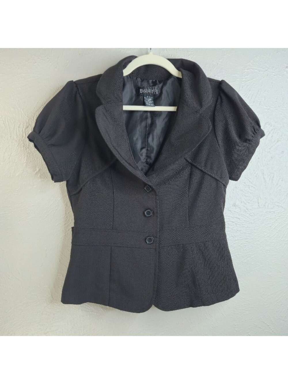 Steampunk Blazer Top S Black Short Puff Sleeve Collared Shirt Preppy Goth Y2K